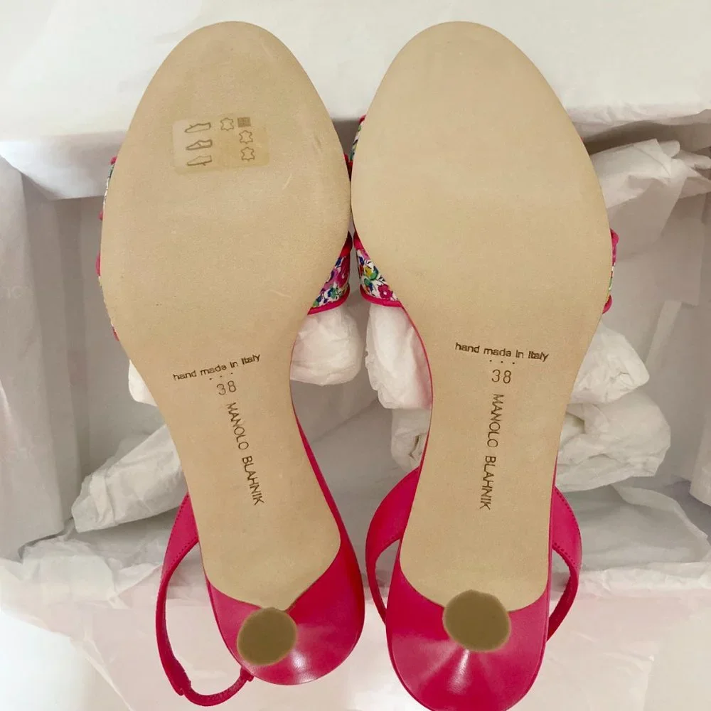 NEW MANOLO BLAHNIK Floral Leather Slingback Sandals - Work to Dinner Summer Heel - Picture 13 of 13